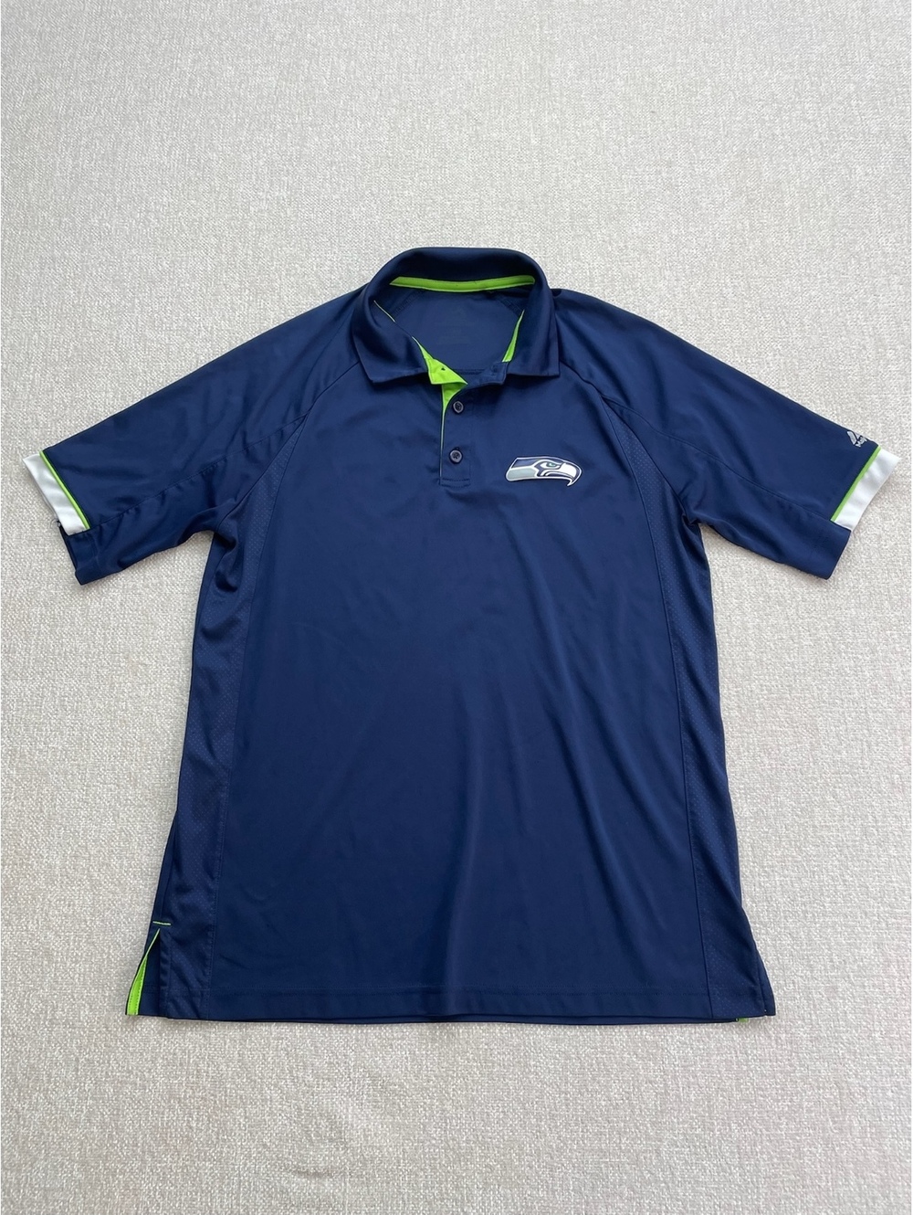 Seattle Seahawks Majestic Men’s Large Performance Polo Navy Green NFL Football